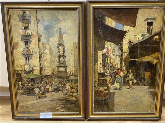 Piami, pair of oils, Neapolitan street scenes, signed, 45 x 27cm